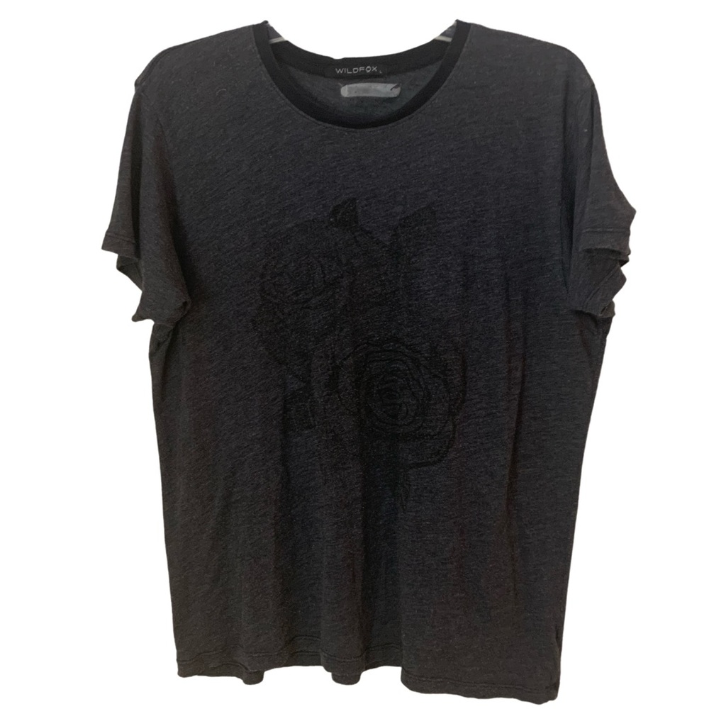 Wildfox Dark Grey Faded Oversized Tee With Roses